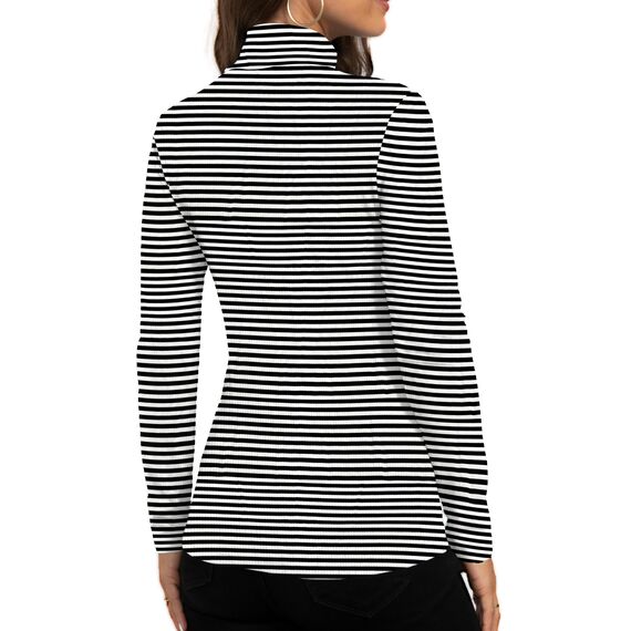 DUOEASE Longsleeve Damen Elegant Basic Rollkragen Tshirt Damen Slim Fit Gerippt Langarm Oberteile Herbst Winter Top(Schwarz-Weiß-Streifen XS