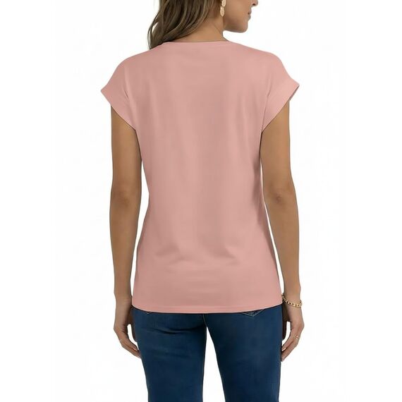 AirMood Lässiges Basic-T-Shirt für Damen, elegant, lockere Passform, Rundhalsausschnitt, Flügelärmel, Rose, Large