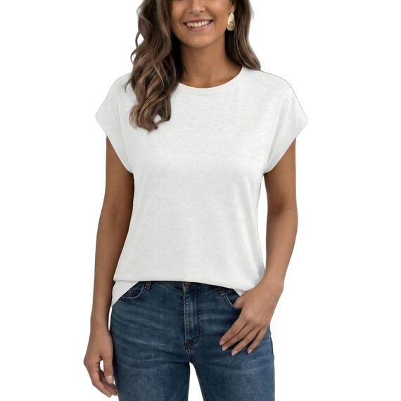 AirMood Damen-T-Shirt, Sommer, lässig, mit Flügelärmeln, weiß, L
