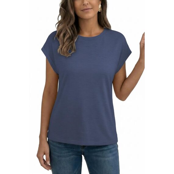 AirMood Damen-T-Shirt, Sommer, lässig, mit Flügelärmeln, blau, M