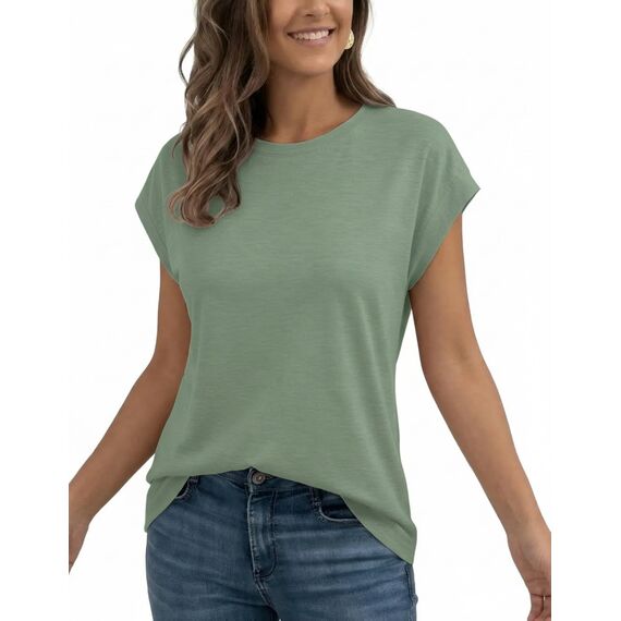 AirMood Damen-T-Shirt, Sommer, lässig, mit Flügelärmeln, grün, L