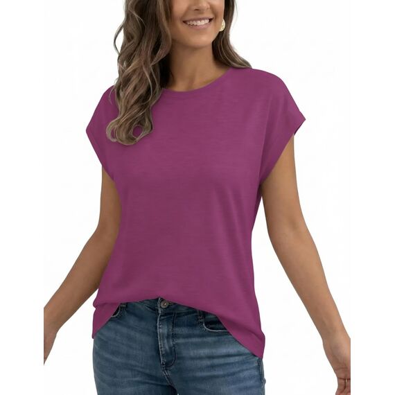 AirMood Lässiges Basic-T-Shirt für Damen, elegant, lockere Passform, Rundhalsausschnitt, Flügelärmel, violett, Large