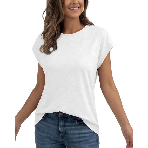 AirMood Damen-T-Shirt, Sommer, lässig, mit Flügelärmeln, weiß, S