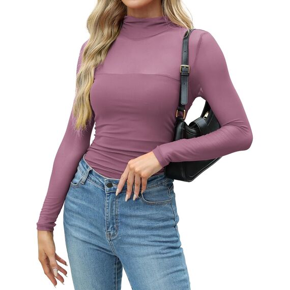 Zeagoo Netzoberteil Für Damen Sexy Party Top Mesh Oberteil Langarm Transparente Bluse Netz Tshirt Slim Fit Langarmshirt Frauen Clubwear Halloween Lila XL