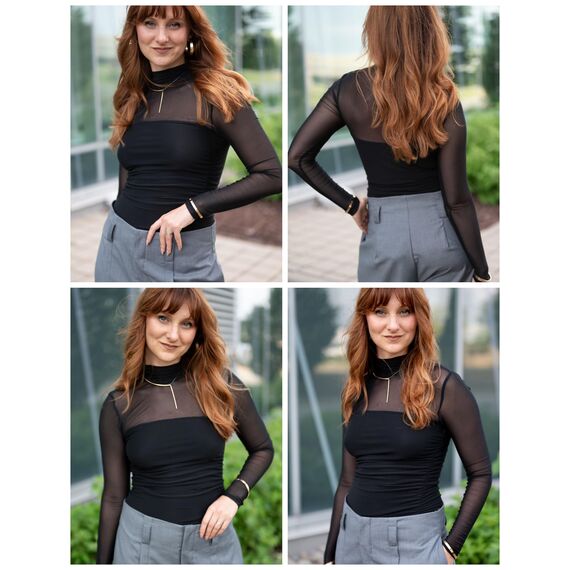 Zeagoo Netz Oberteil Damen Rundhal Transparente Bluse Langarm Mesh T Shirt Sexy Tops Party Slim Fit Frauen Clubwear Für Herbst Schwarz S