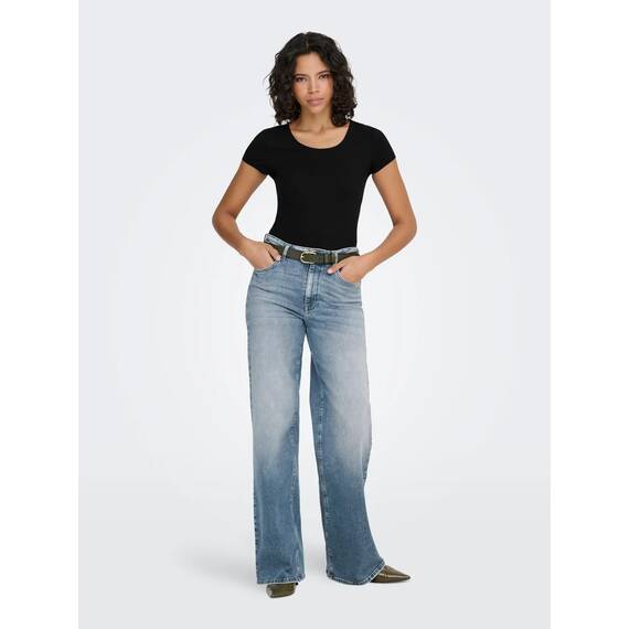 ONLY Damen Onllive Love SS Oneck TOP JRS, Dark Grey Melange/Black/Black/, M