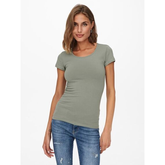 ONLY Damen Onllive Love SS Oneck TOP JRS, Dark Grey Melange/Balsam Green, XL