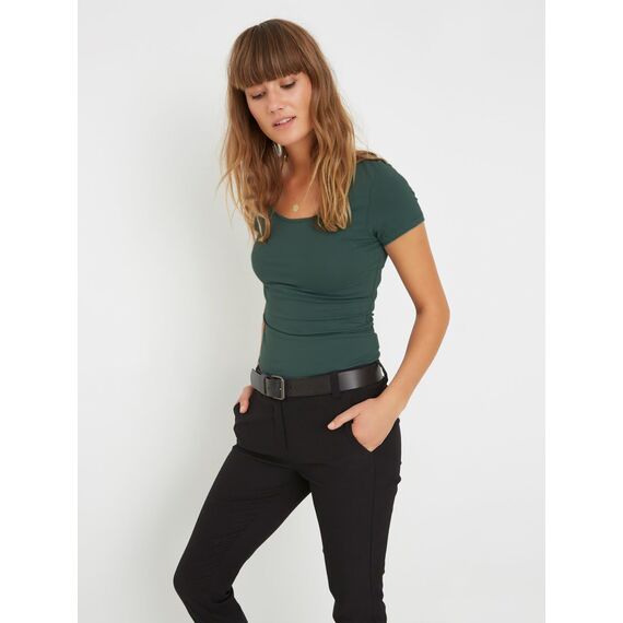 ONLY Damen Onllive Love SS Oneck TOP JRS, Dark Grey Melange/Balsam Green, XL