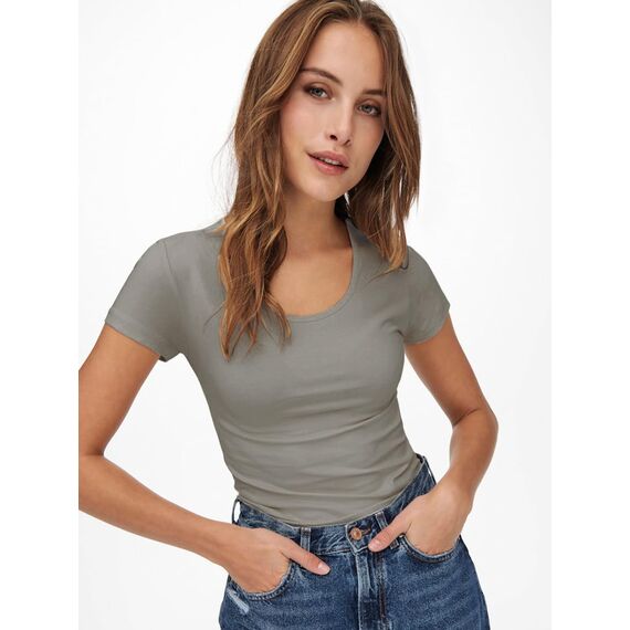 ONLY Damen Onllive Love SS Oneck TOP JRS, Dark Grey Melange/Balsam Green, XL