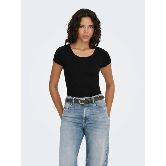 ONLY Damen Onllive Love SS Oneck TOP JRS, Dark Grey Melange/Black/Black/, XXL