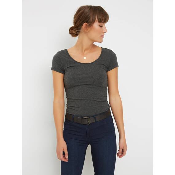 ONLY Damen Onllive Love SS Oneck TOP JRS, Dark Grey Melange/Black/Black/, XS