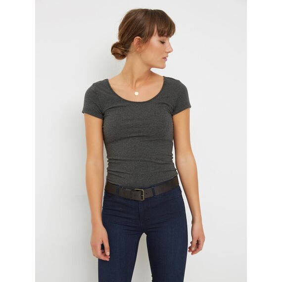 ONLY Damen Onllive Love SS Oneck TOP JRS, Dark Grey Melange/Balsam Green, XL