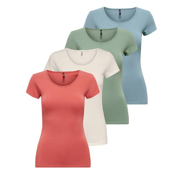ONLY Damen Onllive Love SS Oneck TOP JRS, Birch/Arona/Mineral red/Hedge, S