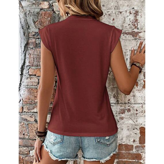 Zeagoo Tanktop Damen Elegant Cap Ärmel Top Basic Rundhals Tops Loose Fit Sommertop Ärmellose Bluse Rotwein XS
