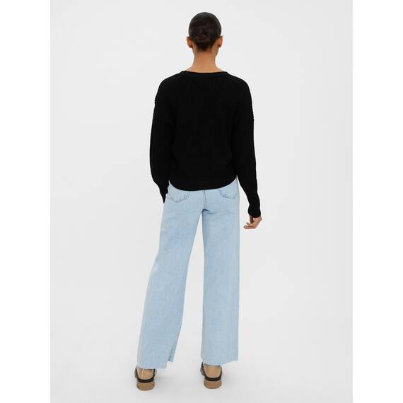 VERO MODA Damen Vmlea Ls V-Hals Manchet Cardigan Noos Strickjacke, Schwarz, L EU