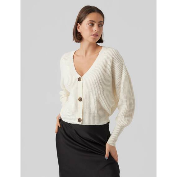 VERO MODA Damen Vmlea Ls V-neck Cuff Cardigan Noos Strickjacke, Elfenbein (Cloud Dancer), XS
