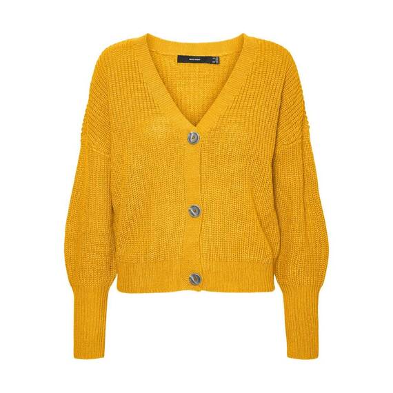 VERO MODA Damen Vmlea Ls V-Neck Cuff Cardigan Noos Strickjacke, Golden Yellow, XS EU
