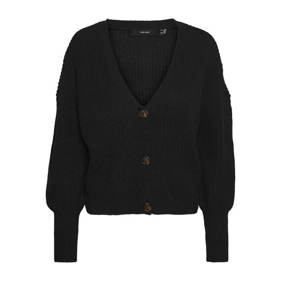VERO MODA Damen Vmlea Ls V-Hals Manchet Cardigan Noos Strickjacke, Schwarz, L EU
