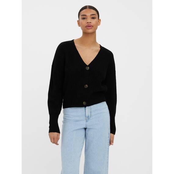 VERO MODA Damen Vmlea Ls V-Hals Manchet Cardigan Noos Strickjacke, Schwarz, L EU
