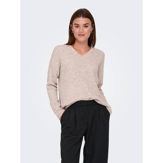 ONLY Damen ONLCAMILLA V-Neck L/S Strickpullover KNT 15204588, Pumice Stonedetail:Melange,M