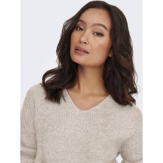 ONLY Damen ONLCAMILLA V-Neck L/S Strickpullover KNT 15204588, Pumice Stonedetail:Melange,M