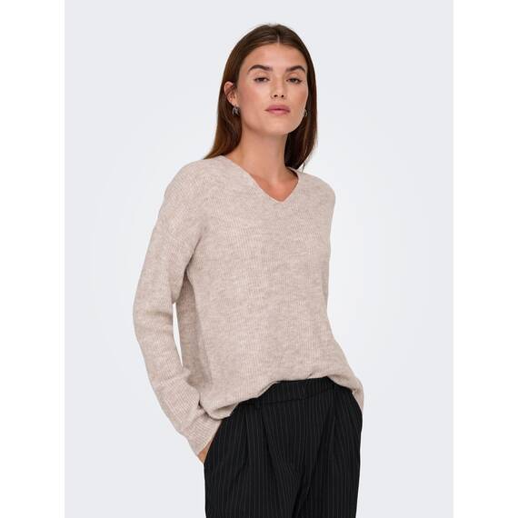 ONLY Damen ONLCAMILLA V-Neck L/S Strickpullover KNT 15204588, Pumice Stonedetail:Melange,M