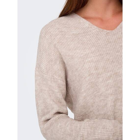 ONLY Damen ONLCAMILLA V-Neck L/S Strickpullover KNT 15204588, Pumice Stonedetail:Melange,M