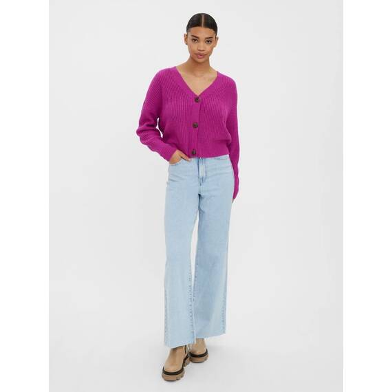 VERO MODA Damen Vmlea Ls V-Neck Cuff Cardigan Noos Strickjacke, Wild Aster, XS EU