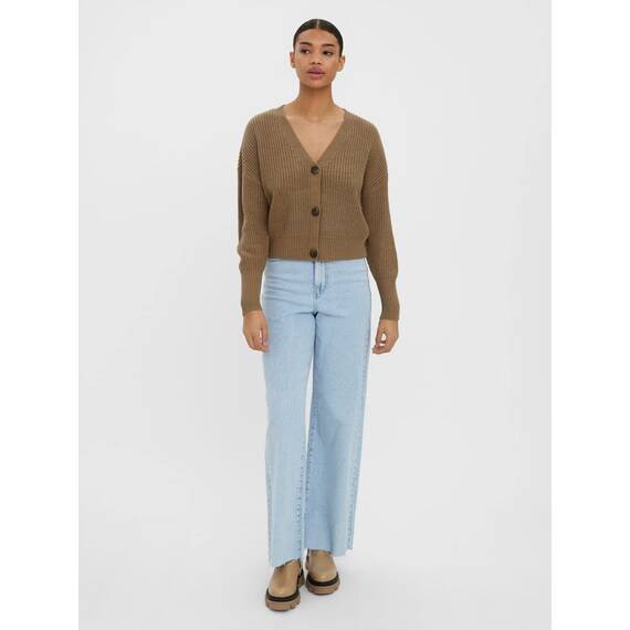 VERO MODA Damen Vmlea Ls V-Hals Manchet Cardigan Noos Strickjacke, Sepia Tint, XS EU