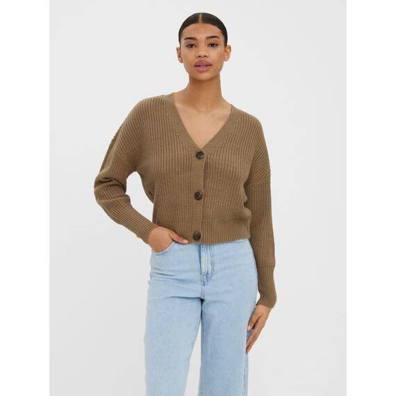 VERO MODA Damen Vmlea Ls V-Hals Manchet Cardigan Noos Strickjacke, Sepia Tint, XS EU