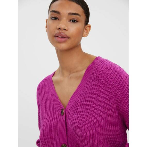 VERO MODA Damen Vmlea Ls V-Neck Cuff Cardigan Noos Strickjacke, Wild Aster, XS EU