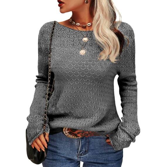 Tankaneo Damen Solide Langarm Pullover Rundhalsausschnitt Slim Knit Top Herbst Pullover