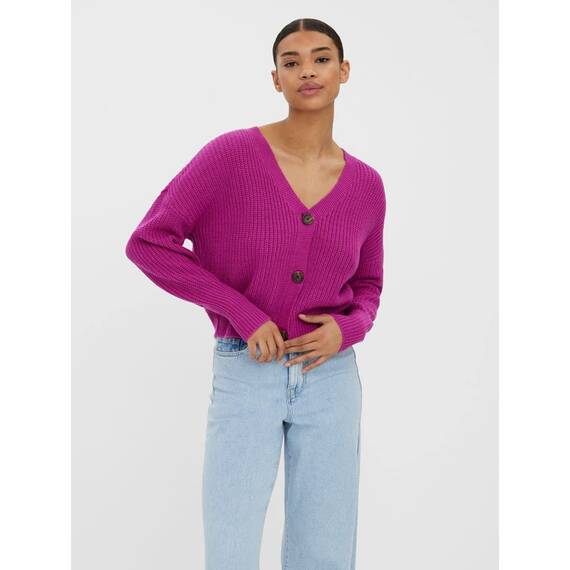 VERO MODA Damen Vmlea Ls V-Neck Cuff Cardigan Noos Strickjacke, Wild Aster, XS EU