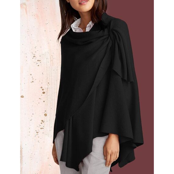PULI Damen Sweatshirt Strickschal vorne kreuzen Poncho Decke Cape Cardigan Wickelschal , 1-schwarz, Gr. Einheitsgröße
