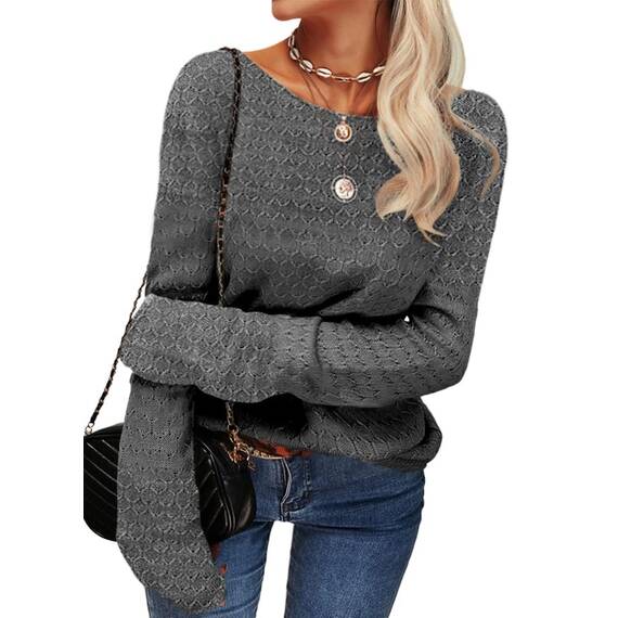 Tankaneo Damen Solide Langarm Pullover Rundhalsausschnitt Slim Knit Top Herbst Pullover