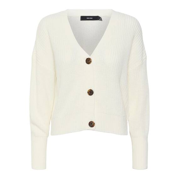 VERO MODA Damen Vmlea Ls V-neck Cuff Cardigan Noos Strickjacke, Elfenbein (Cloud Dancer), S