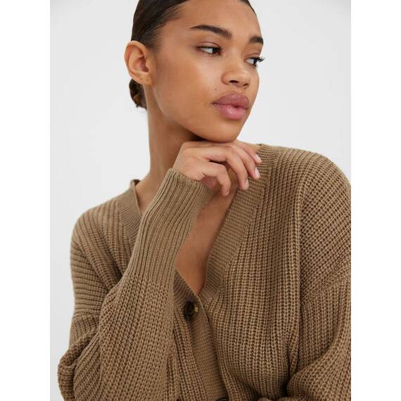 VERO MODA Damen Vmlea Ls V-Hals Manchet Cardigan Noos Strickjacke, Sepia Tint, XS EU