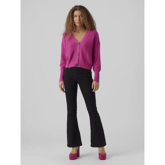 VERO MODA Damen Vmlea Ls V-neck Cuff Cardigan Noos Strickjacke, Pink Yarrow, S