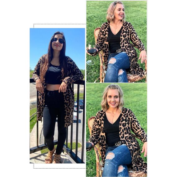 OUGES Strickjacken füR Damen Lang Cardigan Elegante Leicht Strickjacke Herbst Strickjackenpullover mit Taschen M