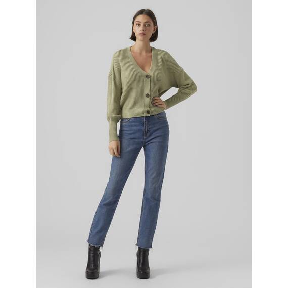 VERO MODA Damen Vmlea Ls V-neck Cuff Cardigan Noos Strickjacke, Reseda, S