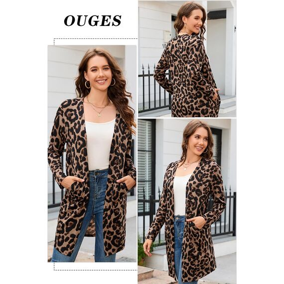 OUGES Strickjacken füR Damen Lang Cardigan Elegante Leicht Strickjacke Herbst Strickjackenpullover mit Taschen M