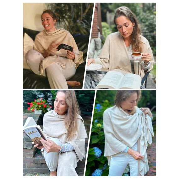 PULI Damen Sweatshirt Strickschal vorne kreuzen Poncho Decke Cape Cardigan Wickelschal , 1-schwarz, Gr. Einheitsgröße