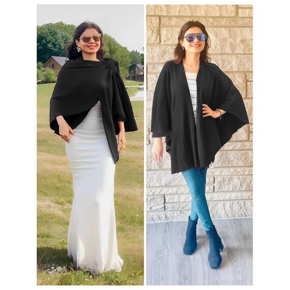 PULI Damen Sweatshirt Strickschal vorne kreuzen Poncho Decke Cape Cardigan Wickelschal , 1-schwarz, Gr. Einheitsgröße