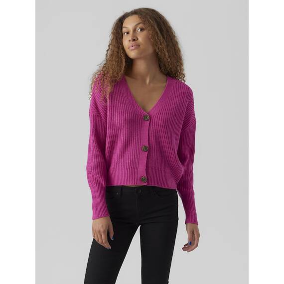 VERO MODA Damen Vmlea Ls V-neck Cuff Cardigan Noos Strickjacke, Pink Yarrow, S