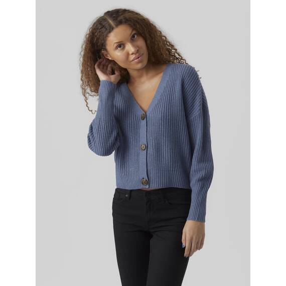 VERO MODA Damen Vmlea Ls V-neck Cuff Cardigan Noos Strickjacke, China Blue, S