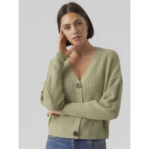 VERO MODA Damen Vmlea Ls V-neck Cuff Cardigan Noos Strickjacke, Reseda, S