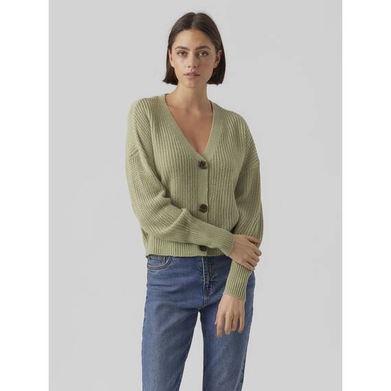 VERO MODA Damen Vmlea Ls V-neck Cuff Cardigan Noos Strickjacke, Reseda, S