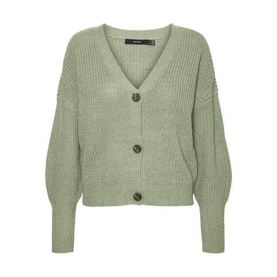 VERO MODA Damen Vmlea Ls V-neck Cuff Cardigan Noos Strickjacke, Reseda, S