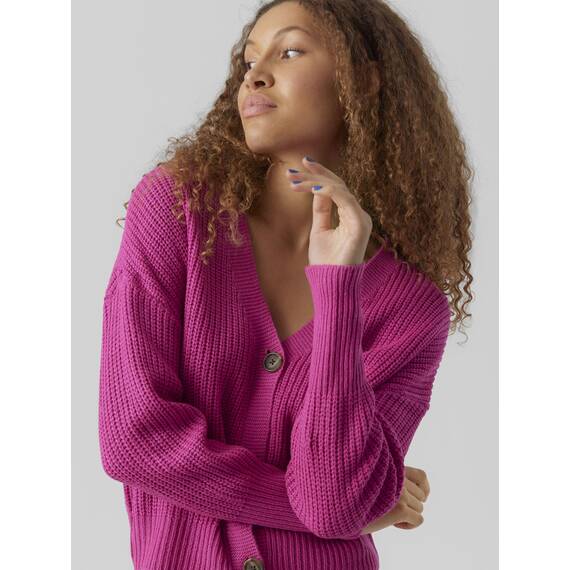 VERO MODA Damen Vmlea Ls V-neck Cuff Cardigan Noos Strickjacke, Pink Yarrow, S