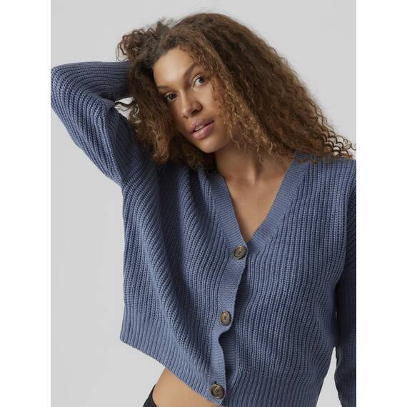 VERO MODA Damen Vmlea Ls V-neck Cuff Cardigan Noos Strickjacke, China Blue, S